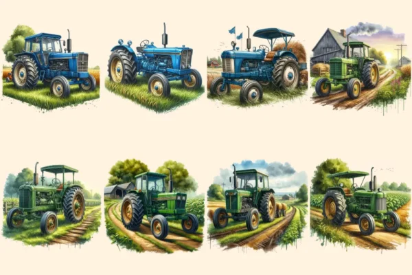 Farm Tractors PNG Clipart Collection - 37 PNG, Farm tractor illustrations, Rural agriculture art, Commercial use, Digital download