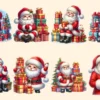 Santa Claus (P-2) PNG Clipart Collection - 35 PNG, Christmas santa illustrations, Festive printables, Commercial use, Digital download