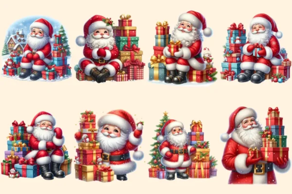Santa Claus (P-2) PNG Clipart Collection - 35 PNG, Christmas santa illustrations, Festive printables, Commercial use, Digital download