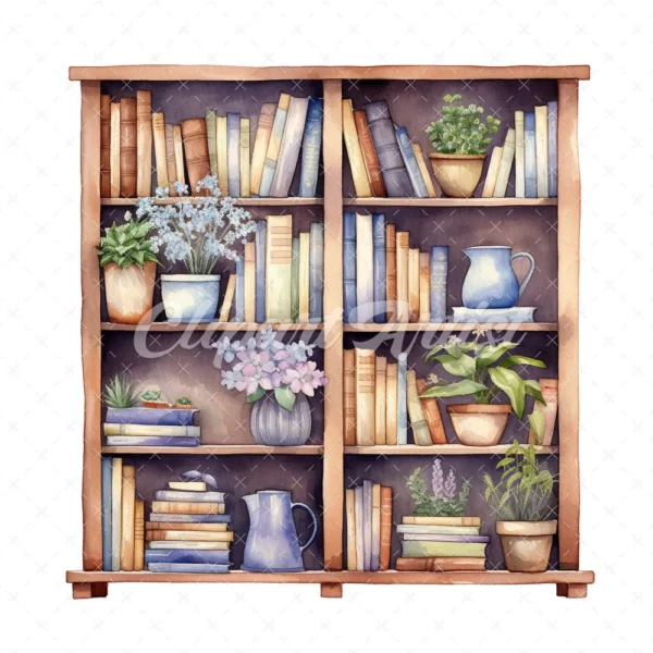 20 High-Quality Book Shelves Clipart - Book shelves digital watercolor JPG instant download for commercial use - Digital download