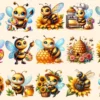 Bee PNG Clipart Collection - 72 PNG, Busy honeybee illustrations, Cute bee printables, Commercial use, Digital download