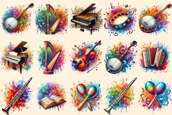Musical Instruments PNG Clipart Collection - 65 PNG, Colorful music graphics, Instrument printables, Commercial use, Digital download