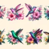 Hummingbirds PNG Clipart Collection - 38 PNG, Tropical bird illustrations, Vibrant floral printables, Commercial use, Digital download
