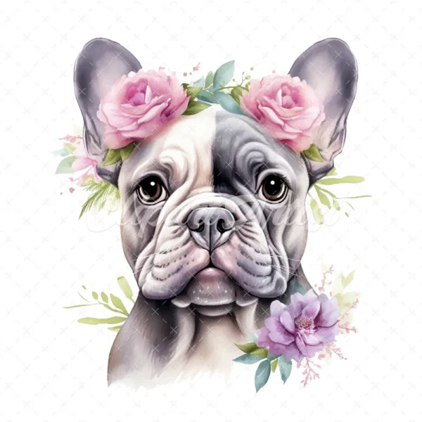 20 High-Quality French Cute Bulldog Clipart - Cute bulldog digital watercolor JPG instant download for commercial use - Digital download