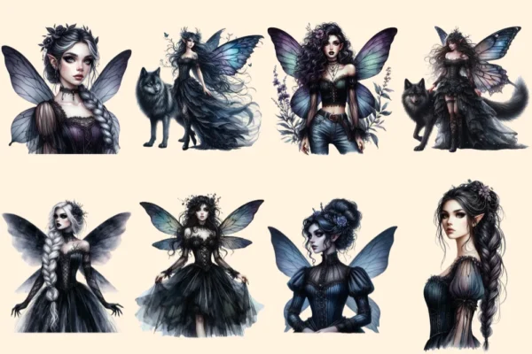 Dark Fairies PNG Clipart Collection - 40 PNG, Enchanted witch illustrations, Gothic printables, Commercial use, Digital download