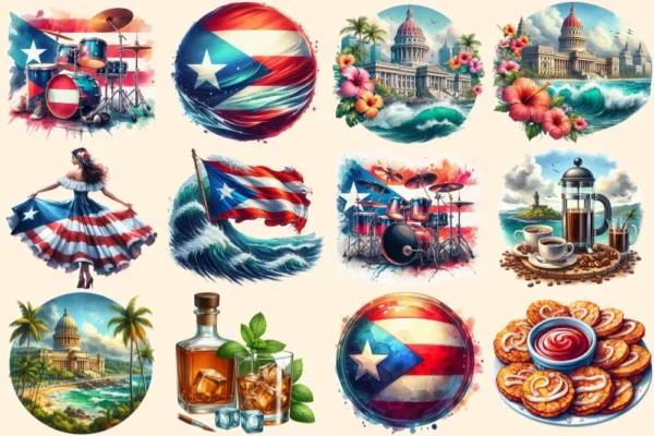 Puerto Rico PNG Clipart Collection - 58 PNG, Tropical travel illustrations, Puerto rico island prints, Commercial use, Digital download