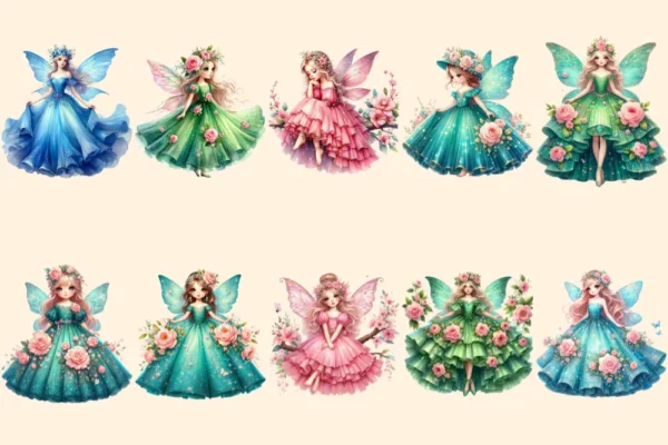 Spring Fairies PNG Clipart Collection - 52 PNG, Whimsical fairy illustrations, Enchanting printables, Commercial use, Digital download