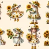 Sunflower Girl Gnomes PNG Clipart Collection - 40 PNG, Sunny gnome graphics, Sunflower printables, Commercial use, Digital download
