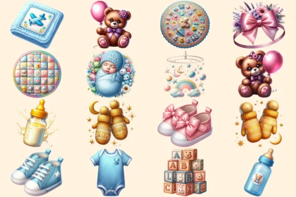 Baby Shower PNG Clipart Collection - 80 PNG, Adorable kids' party illustrations, Festive printables, Commercial use, Digital download