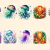Glowing Jellyfish PNG Clipart Collection - 49 PNG, Underwater creature graphics, Ocean life printables, Commercial use, Digital download