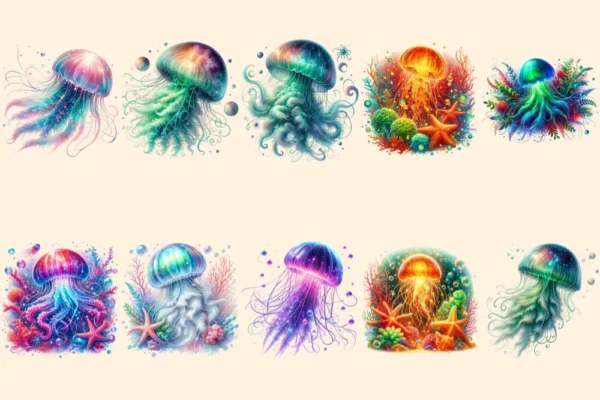Glowing Jellyfish PNG Clipart Collection - 49 PNG, Underwater creature graphics, Ocean life printables, Commercial use, Digital download
