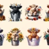 Highland Cows PNG Clipart Collection - 34 PNG, Cute cow illustrations, Charming highland cattle art, Commercial use, Digital download