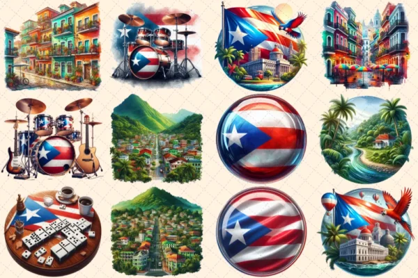 Puerto Rico (P-2) PNG Clipart Collection - 58 PNG, Tropical travel illustrations, Puerto rico island prints, Commercial use,Digital download
