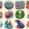 Puerto Rico (P-3) PNG Clipart Collection - 57 PNG, Tropical travel illustrations, Puerto rico island prints, Commercial use,Digital download
