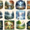 Forest Landscapes PNG Clipart Collection - 53 PNG, Peaceful woodland illustrations, Nature printable, Commercial use, Digital download