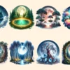 Forest Moons PNG Clipart Collection - 37 PNG, Moonlit fantasy illustrations, Forest magic printables, Commercial use, Digital download