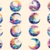 Dreamy Moons Clipart Bundle - 100+ transparent PNG, Fantasy fairytale moon art imagery, Enchanting moon png Commercial use, Digital download