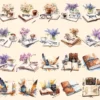 Journals Watercolor Clipart Bundle - 170+ transparent PNG, Agenda images, Organizational illustrations, Commercial use, Digital download