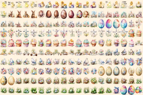 Easter Watercolor Clipart Bundle - 1295+ transparent PNG, Charming easter bunny art, Joyful springtime png, Commercial use,Digital download