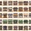 Halloween Storefronts Watercolor Clipart Bundle - 310+ transparent PNG, Haunted store graphics, Spooky png, Commercial use, Digital download