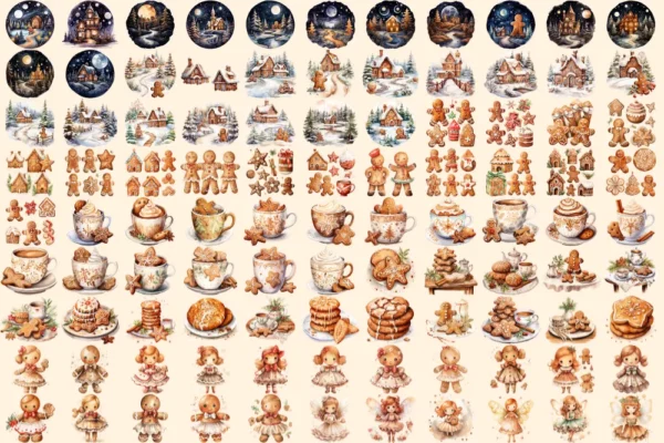 Gingerbread Cookies Watercolor Clipart Bundle - 675+ transparent PNG, Xmas cookies png, Festive baking png, Commercial use, Digital download