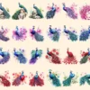 Peacocks Watercolor Clipart Bundle - 205+ transparent PNG, Regal bird illustrations, Colorful peacocks png, Commercial use, Digital download