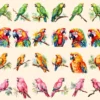 Parrots Watercolor Clipart Bundle - 205+ transparent PNG, Tropical parrot summer graphics, Parrots clipart, Commercial use, Digital download