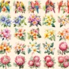 Tropical Flowers Watercolor Clipart Bundle - 245+ transparent PNG, Blooming flowers graphics, Summer png, Commercial use, Digital download