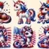 4th of July Unicorns PNG Clipart Collection - 33 PNG, Patriotic unicorn graphics, Festive printables, Commercial use, Digital download