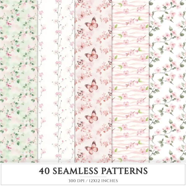 Spring Planner Seamless Patterns, Springtime Floral JPEG, Floral seamless pattern, Spring blossom repeating pattern, Digital scrapbook paper