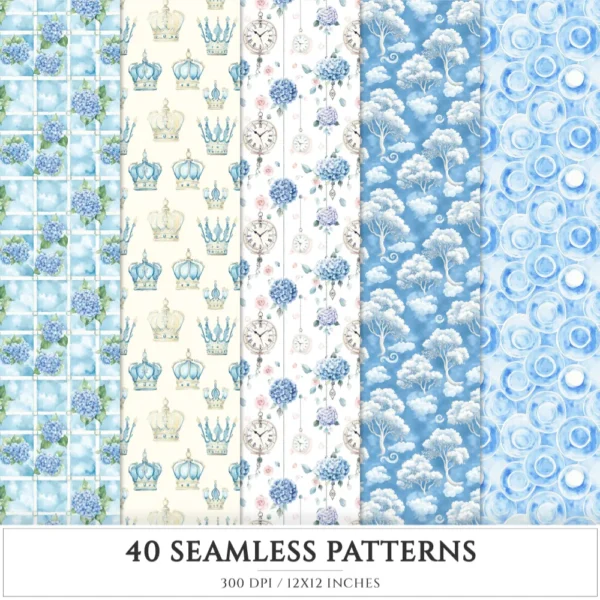 Modern Alice Seamless Patterns, Fairytale alice JPEG, Cottagecore pattern, Rabbit, Fantasy, Roses repeating pattern, Digital scrapbook paper