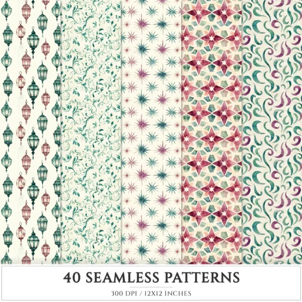 Moroccan Escape Seamless Patterns, Middle eastern JPEG, Floral pattern, Pampas, Moroccan tiles repeating pattern, Digital scrapbook paper