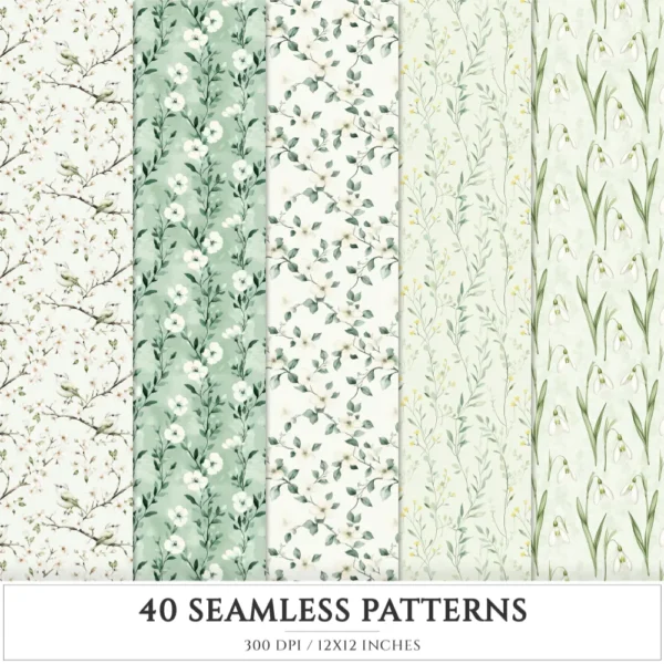 Spring Notions Seamless Patterns, Floral season JPEG, Cute springtime pattern, Meadow flowers repeating pattern, Digital scrapbook paper