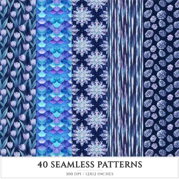 Aurora Aesthetics Seamless Patterns, Northern Lights JPEG, Snowflake pattern, Winter, Polar Night repeating pattern, Digital scrapbook paper