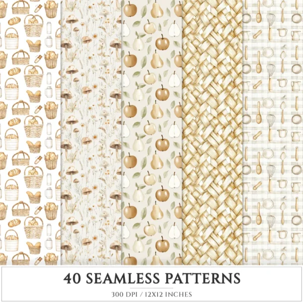 September End Seamless Patterns, Cozy autumn JPEG, Maple and pumpkin pattern, Plaid, Knitted cozy repeating pattern, Digital scrapbook paper