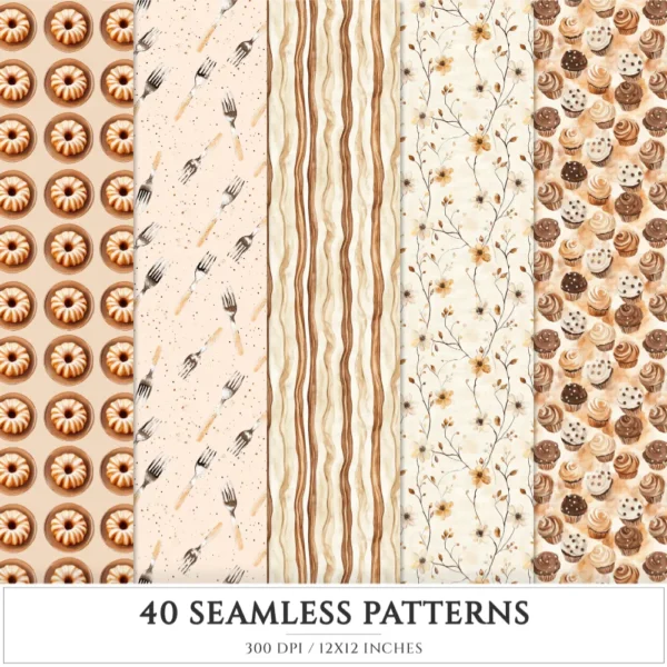 Chocolate Heaven Seamless Patterns, Chocolate Delights JPEG, Sweets pattern, Cupcake, Pastries repeating pattern, Digital scrapbook paper