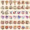Floral Animals Watercolor Clipart Bundle - 450+ transparent PNG, Adorable animals png, Flower animal decor, Commercial use, Digital download