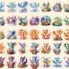 Baby Dragons Watercolor Clipart Bundle - 310+ transparent PNG, Dreamy fairytale images, Charming storybook, Commercial use, Digital download