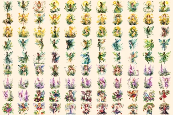 Forest Fairies Watercolor Clipart Bundle - 675+ transparent PNG, Whimsical fairy illustrations, Fairy art, Commercial use, Digital download