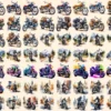 Bikers Watercolor Clipart Bundle - 480+ transparent PNG, Road warrior enthusiast illustrations, Motorbike, Commercial use, Digital download