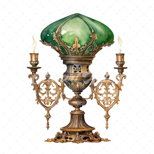 20 High-Quality Victorian Antique Lamps Clipart - Antique lamp digital watercolor JPG instant download for commercial use - Digital download