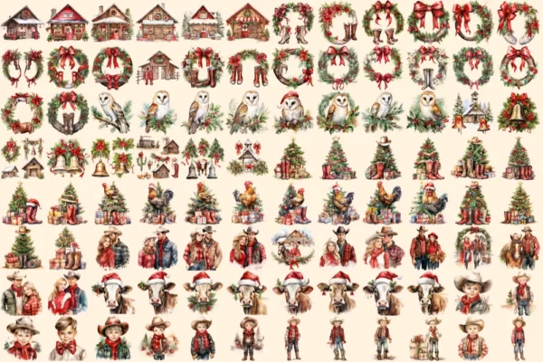 Christmas Ranch Clipart Bundle - 660+ transparent PNG, Holiday farm graphics, Festive christmas ranch art, Commercial use, Digital download