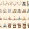 Boho Western Watercolor Clipart Bundle - 240+ transparent PNG, Western desert cowgirl graphics, Boho png, Commercial use, Digital download
