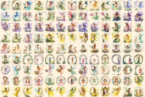 Spring Fairies Watercolor Clipart Bundle - 810+ transparent PNG, Whimsical fairy graphics, Magical fairy, Commercial use, Digital download