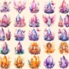 Fairy Crystals Watercolor Clipart Bundle - 220+ transparent PNG, Enchanting fairy images, Cute storybook, Commercial use, Digital download