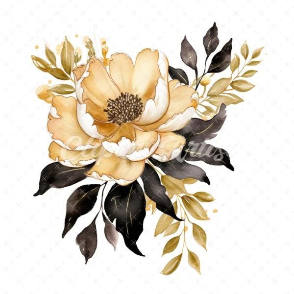 23 High-Quality Black Gold Peony Clipart - Black gold peony digital watercolor JPG instant download for commercial use - Digital download