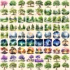 Trees Watercolor Clipart Bundle - 738+ transparent PNG, Scenic tree and landscape graphics, Green nature, Commercial use, Digital download