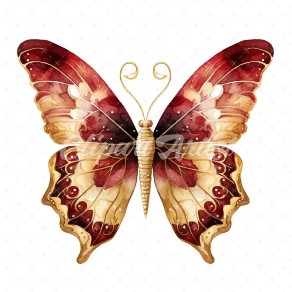 20 High-Quality Gold Wine Butterfly Clipart - Wine butterfly digital watercolor JPG instant download for commercial use - Digital download