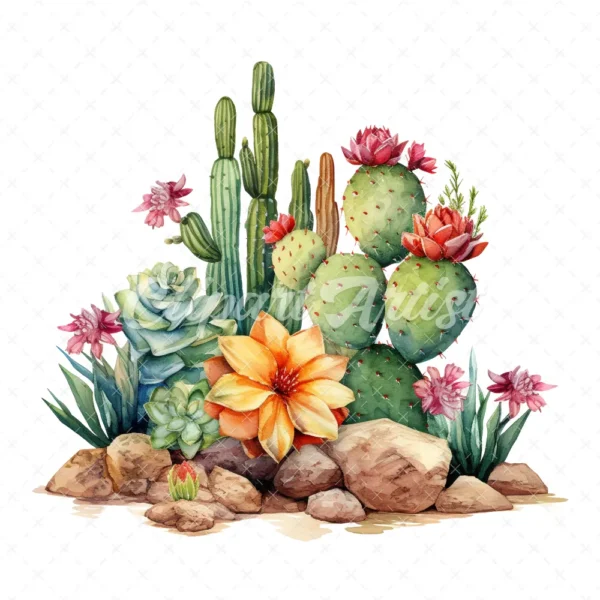 20 High-Quality Desert Cacti Clipart - Desert cacti digital watercolor JPG instant download for commercial use - Digital download