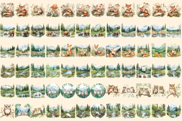 Wild Woodland Watercolor Clipart Bundle - 500+ transparent PNG, Woodland creature graphics, Nature images, Commercial use, Digital download